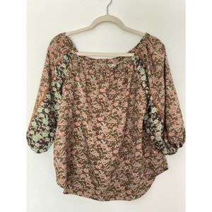 One September Anthropologie Floral Cottage 3/4 Sleeves Blouse Top Size Small G20
